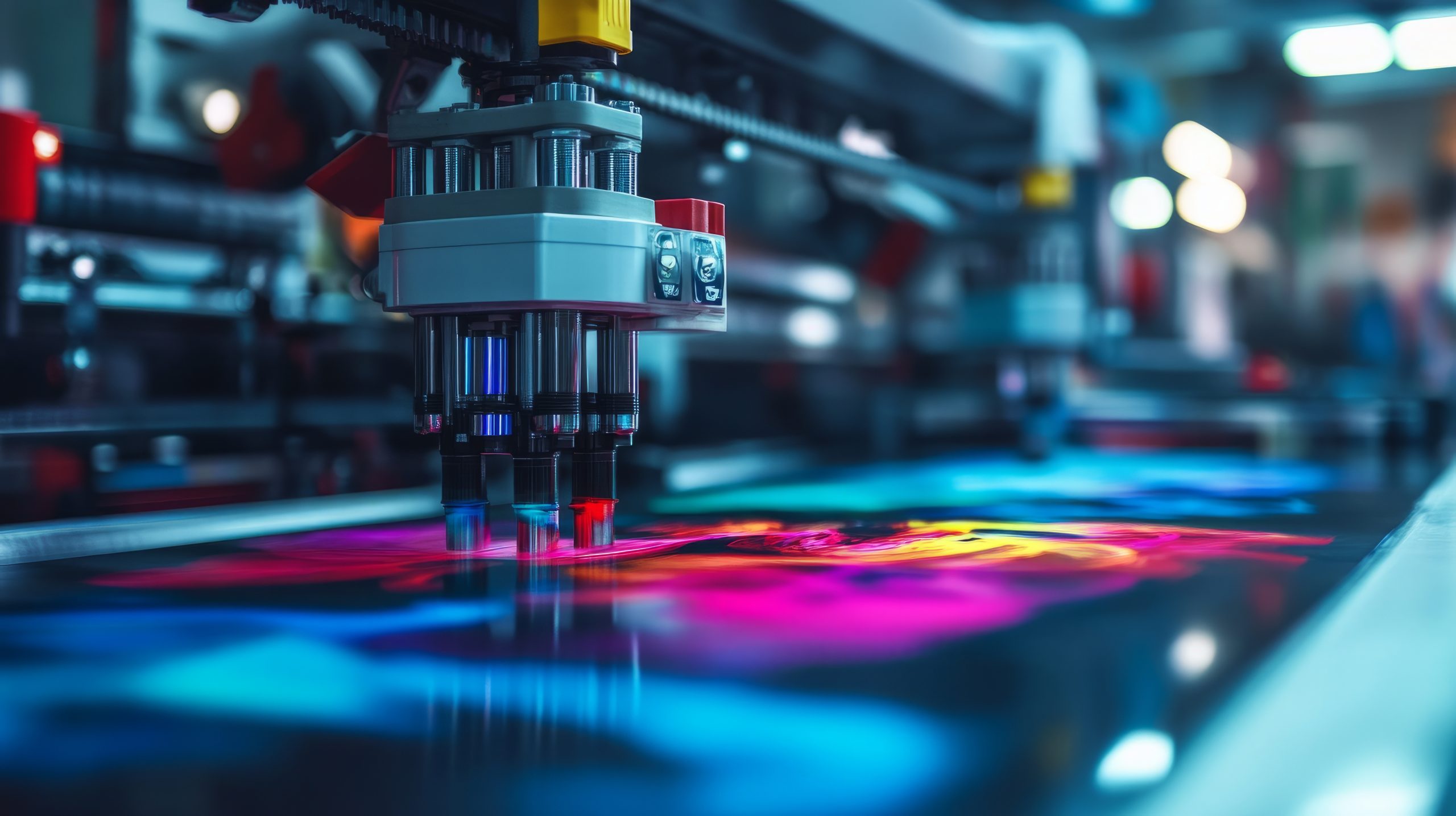 Close-up of a professional DTF printing machine applying vivid inks for high-quality garment transfers at DTFPrintWorx